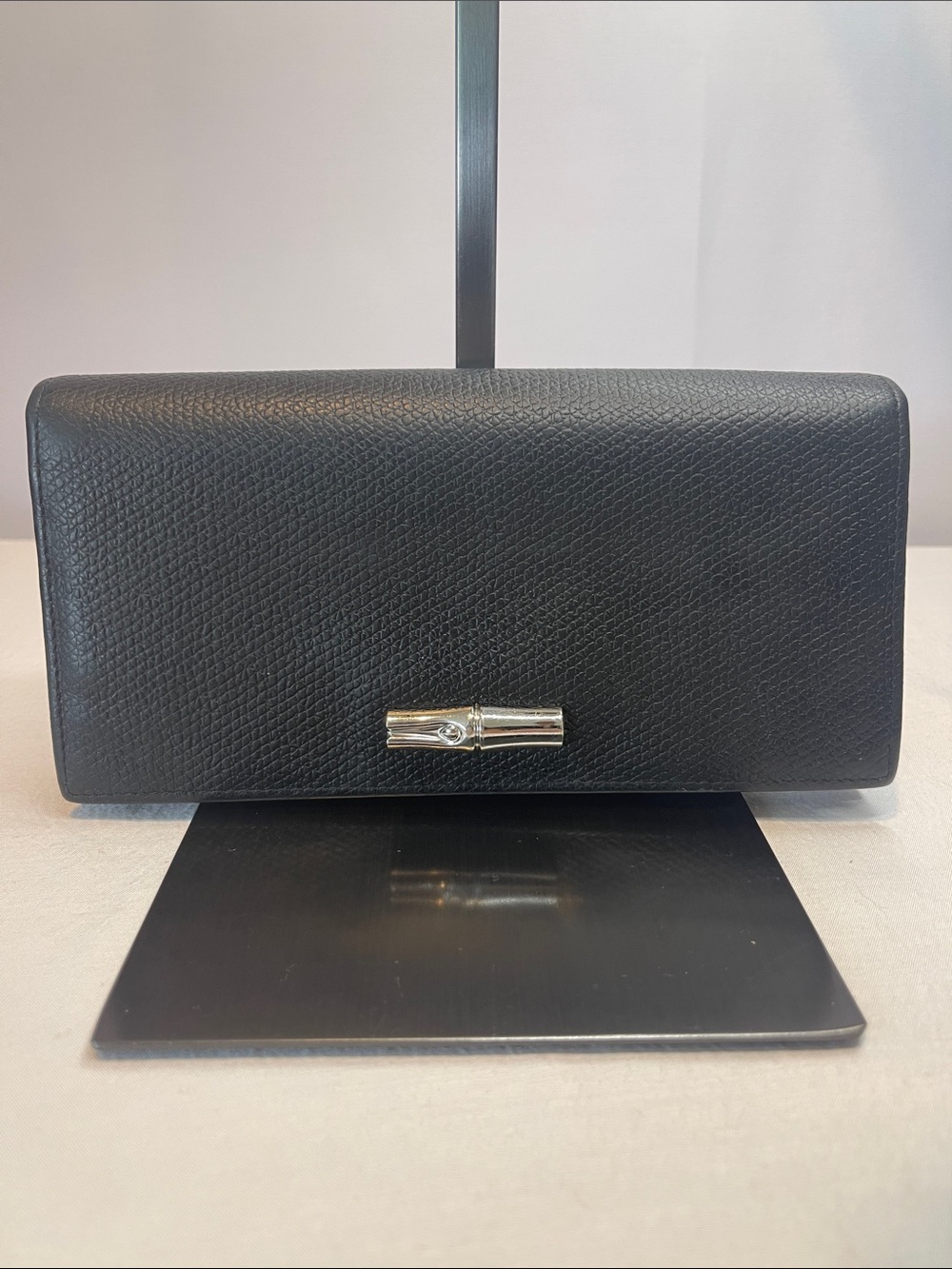 Longchamp Black Leather Continental Wallet Clutch